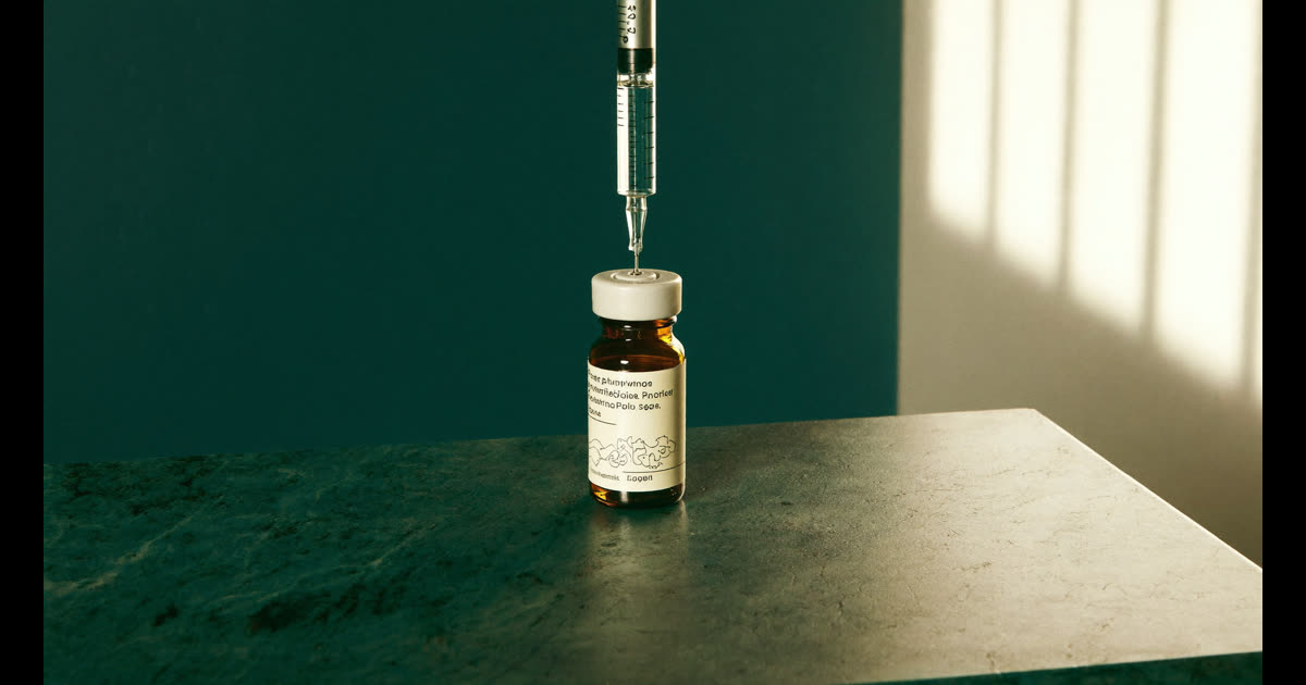 Laboratory syringe and vial with measurement markings representing peptide reconstitution math