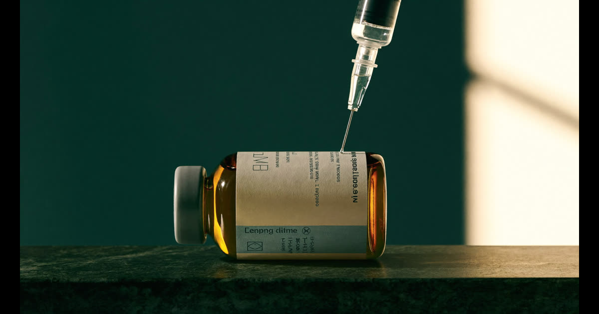 Insulin syringe and peptide vial representing BPC-157 dose measurement